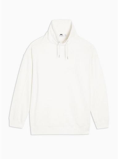 Topman Mens Cream Off White Gather Neck Sweatshirt