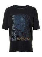 Topman Mens Washed Black Iron Maiden Print Oversized T-shirt