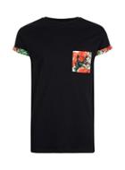 Topman Mens Black Floral Pocket T-shirt