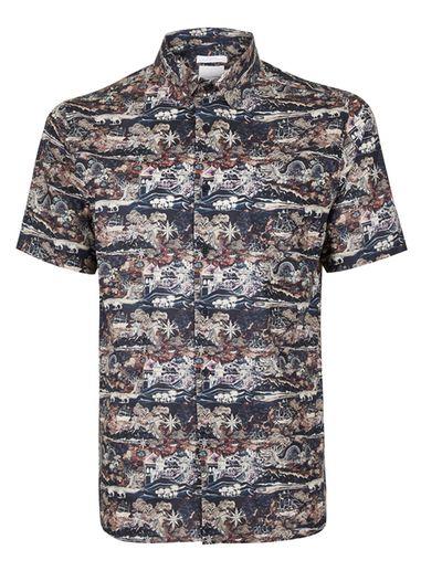 Topman Mens Multi Atlas Print Liberty Fabric Short Sleeve Dress Shirt