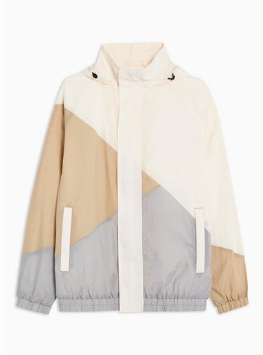 Topman Mens Stone Ecru Zip Through Colour Block Windbreaker Jacket