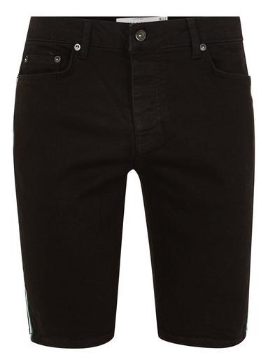 Topman Mens Black Denim Stretch Side Taping Shorts