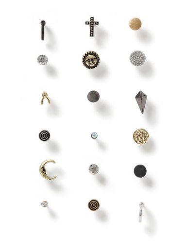 Topman Mens Silver Mixed Metal Stud And Hoop Earrings Pack*