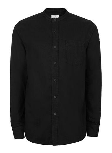 Topman Mens Black Denim Stand Collar Shirt