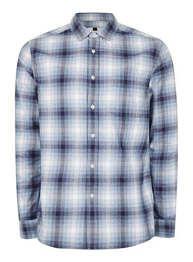 Topman Mens Blue Pixel Checked Casual Shirt
