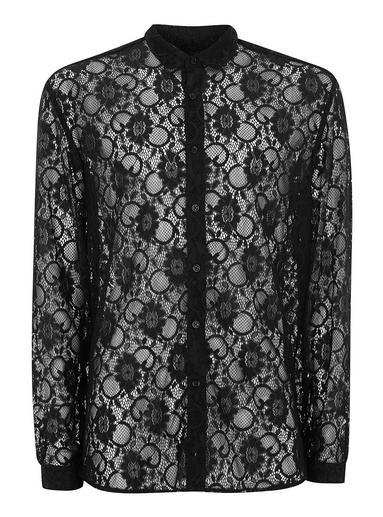 Topman Mens Black Muscle Lace Long Sleeve Shirt