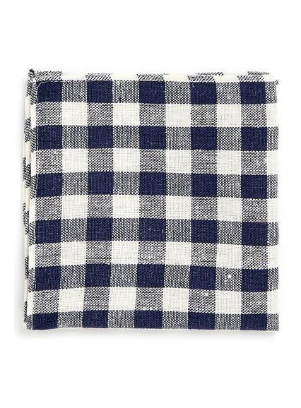 Topman Mens Blue Navy Linen Check Pocket Square
