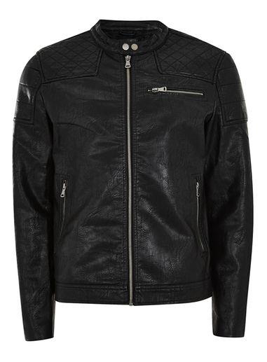 Topman Mens Black Faux Leather Racer Jacket