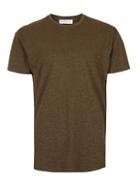Topman Mens Green Selected Homme Brown Salt And Pepper Woven T-shirt
