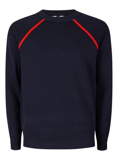 Topman Mens Blue Navy And Orange Raglan Sweater