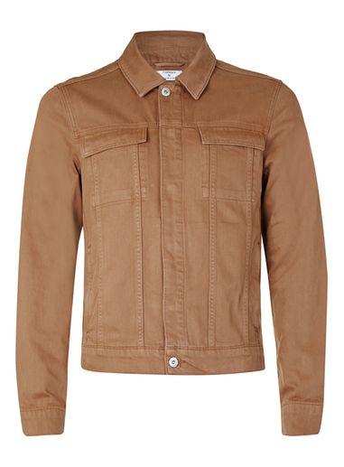 Topman Mens Brown Dark Stone Denim Trucker Jacket