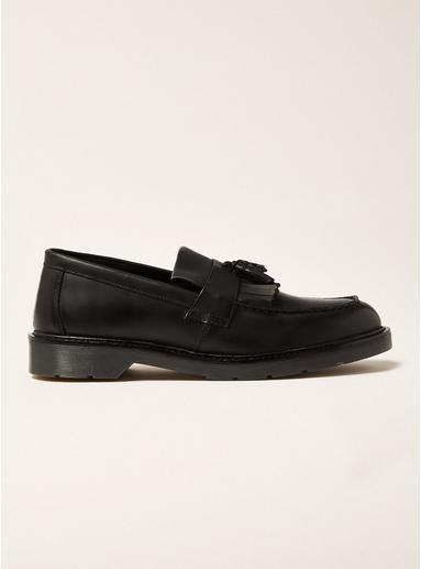 Topman Mens Black Leather Slater Penny Loafers