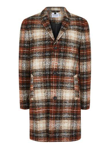 Topman Mens Multi Rust Checked Overcoat