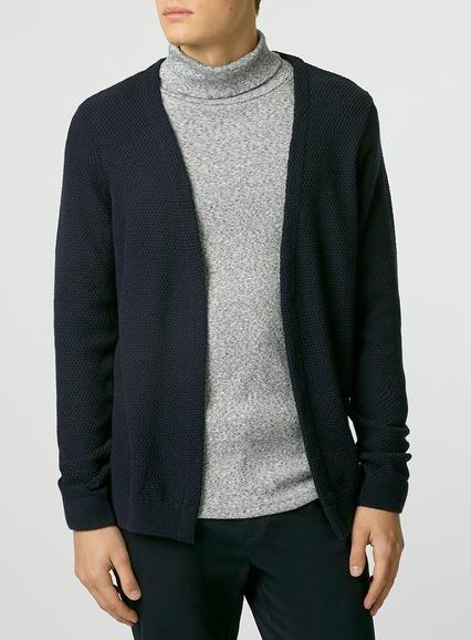 Topman Mens Blue Navy Textured Open Cardigan