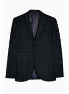 Topman Mens Navy And Green Check Super Skinny Fit Blazer With Notch Lapels