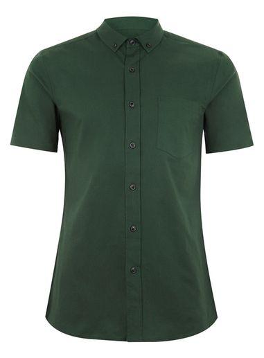 Topman Mens Green Muscle Oxford Shirt