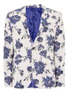 Topman Mens Blue And White Floral Skinny Suit Jacket