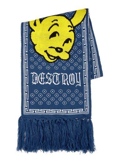 Topman Mens Blue Paradise Dog Face Scarf
