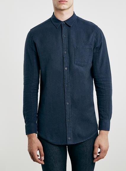 Topman Mens Navy Textured Long Sleeve Shirt