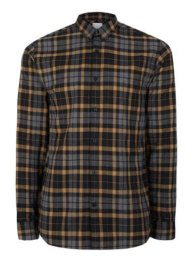 Topman Mens Selected Homme Grey And Yellow Check Shirt