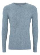 Topman Mens Blue And White Muscle Fit Ribbed Jumper