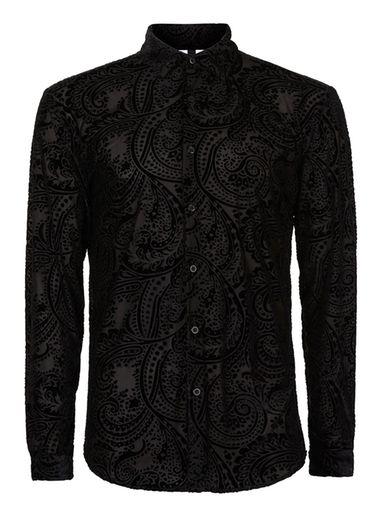 Topman Mens Black Burnout Textured Casual Shirt