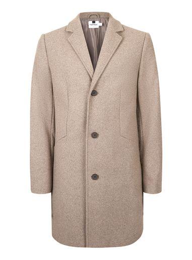 Topman Mens Brown Oat Wool Rich Overcoat