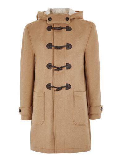 Topman Mens Brown Camel Duffle Coat With Wool