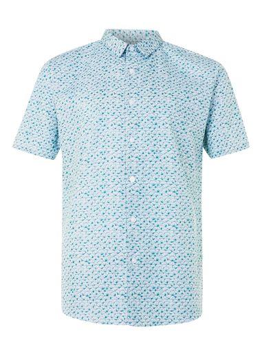 Topman Mens White And Teal Shell Print Short Sleeve Dress Shirt