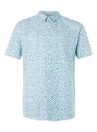 Topman Mens White And Teal Shell Print Short Sleeve Dress Shirt