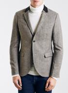 Topman Mens Brown Wool Blend Skinny Fit Blazer With Contrast Back Neck Detail