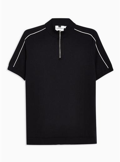 Topman Mens Navy Tipped Zip Roll Neck Sweater