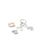 Topman Mens Silver Mixed Metal Assorted Shape Ring 5 Pack*