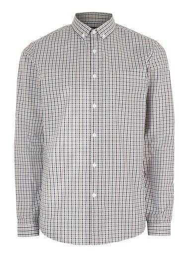 Topman Mens Grey And Stone Gingham Button Down Dress Shirt