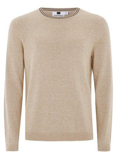 Topman Mens Stone Camel And Black Sweater