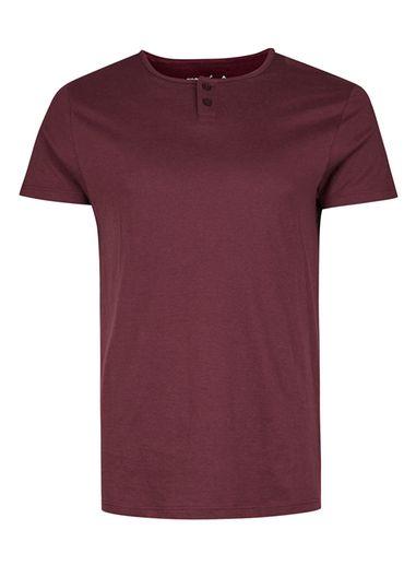 Topman Mens Red Burgundy Grandad Collar Short Sleeve T-shirt