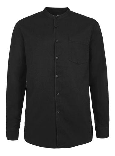 Topman Mens Black Waffle Textured Stand Collar Shirt
