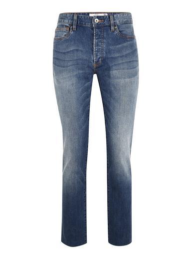 Topman Mens Blue Slim Mid Wash Raw Hem Jeans