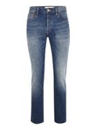 Topman Mens Blue Slim Mid Wash Raw Hem Jeans