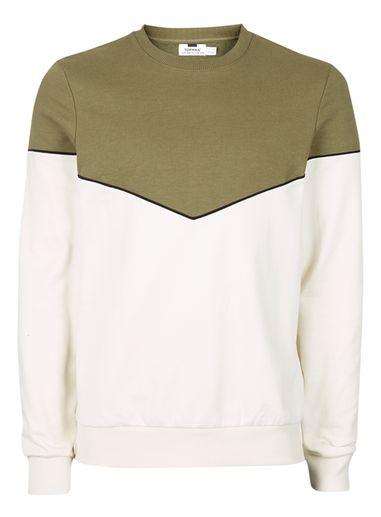 Topman Mens Green Khaki And Off White Chevron Sweatshirt