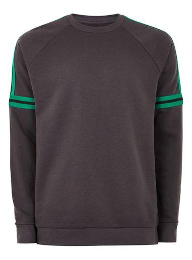 Topman Mens Grey Charcoal Gray Contrast Taping Sweatshirt