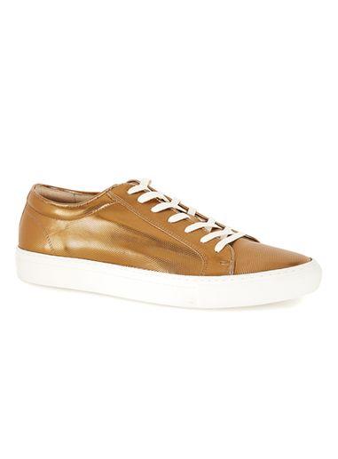 Topman Mens Bronze Metallic Leather Printed Sneakers