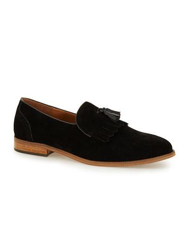 Topman Mens Black Faux Suede Fringe Loafers
