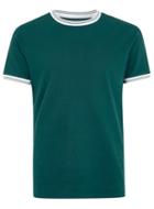 Topman Mens Green Pique Fabric Ringer T-shirt