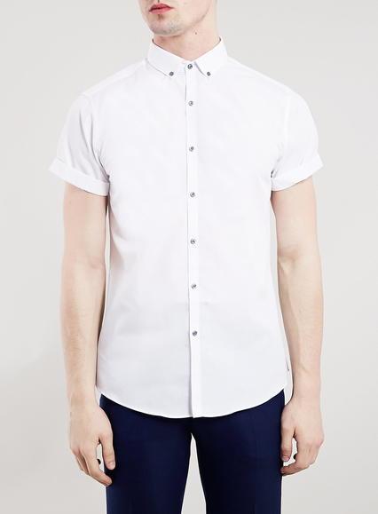 Topman Mens White Short Sleeve Button Down Smart Shirt