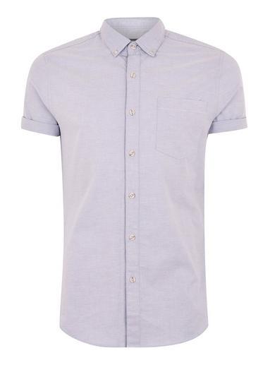 Topman Mens Purple Lilac And White Muscle Short Sleeve Oxford Shirt