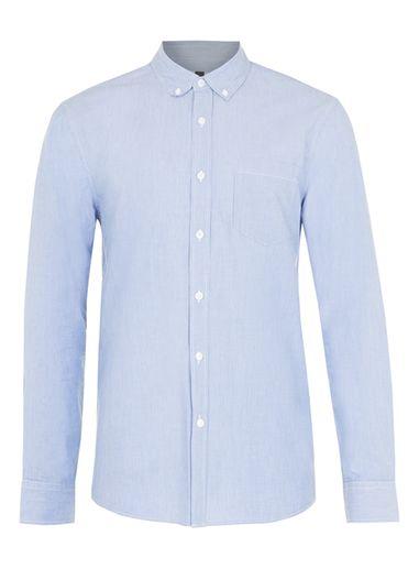 Topman Mens Blue And White Stripe Button Down Casual Shirt