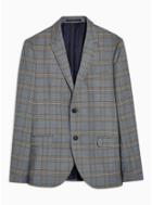 Topman Mens Grey Skinny Fit Check Single Breasted Blazer With Peak Lapels