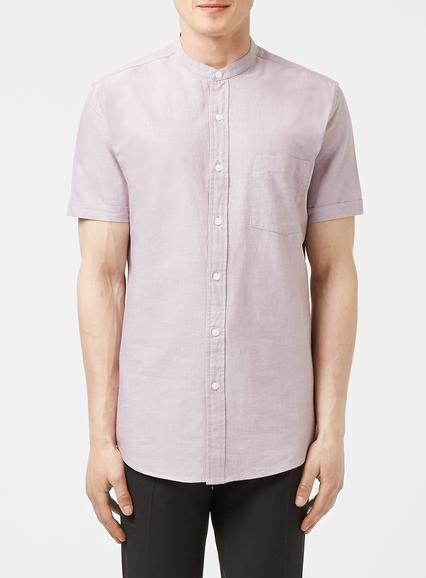 Topman Mens Red Burgundy And White Oxford Short Sleeve Casual Shirt