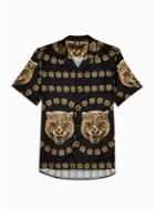 Hermano Mens Black Hermano Tiger Print Revere Shirt